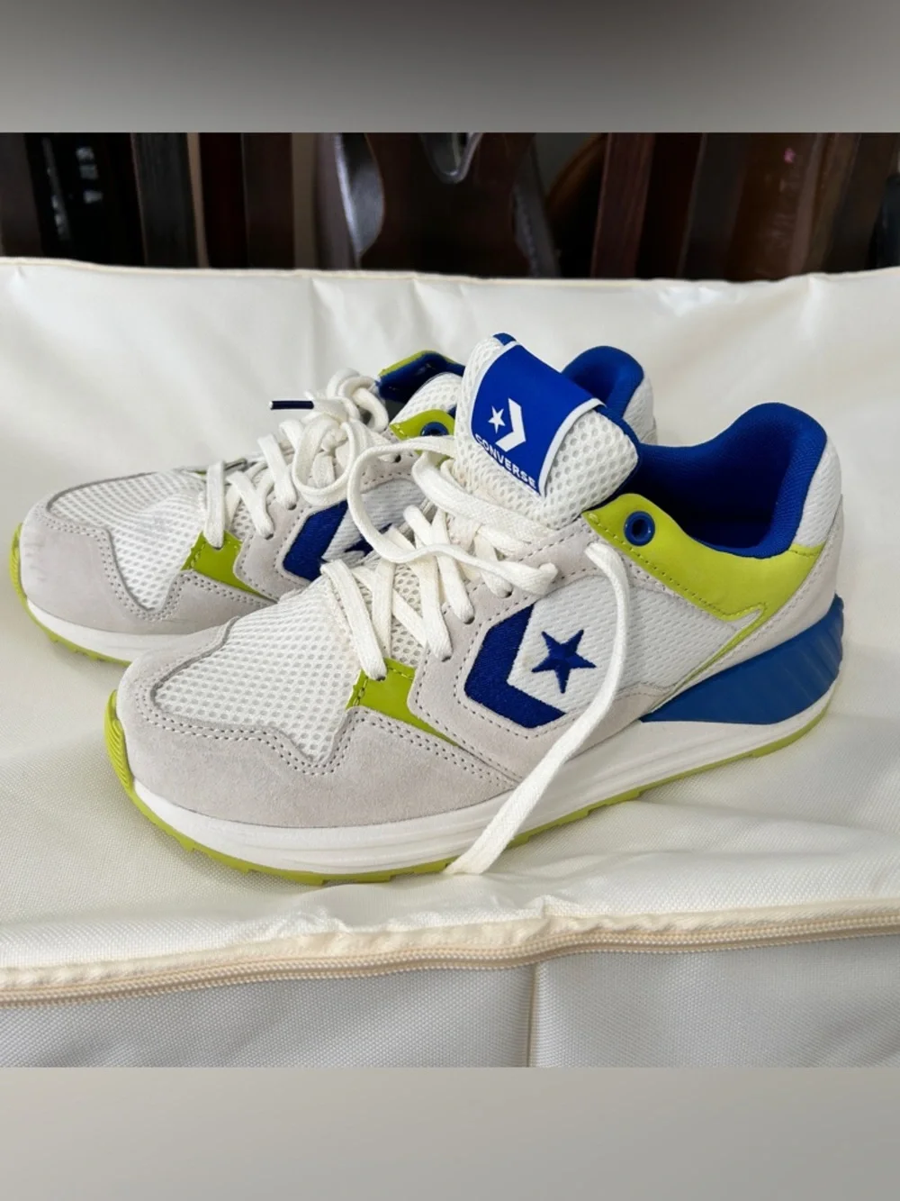 Converse White, Blue & Lime Sneakers - Picture 2 of 6